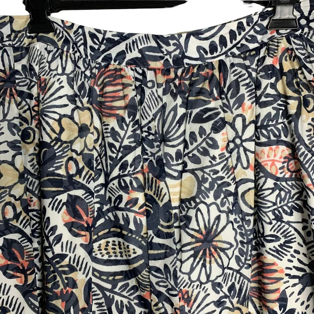 Loft Floral Swing Knee Length Skirt 14P White Lined Side Zipper Cotton - Picture 2 of 4
